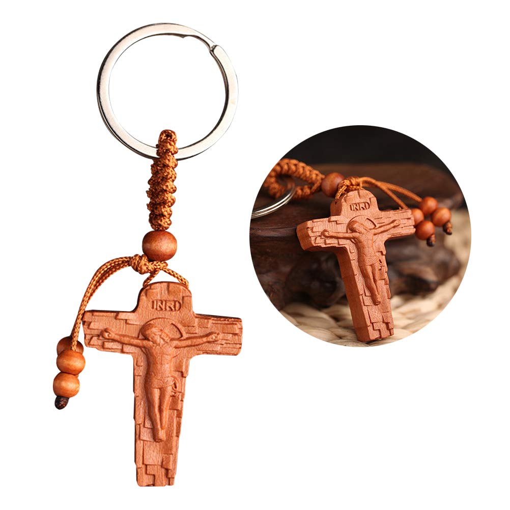 SHERCHPRY 20 Llaveros De Cruz Cristiana, Llaveros Cristianos, Llaveros De Madera De Durazno Tallada, Llavero De Cruz De Madera, Decoración De Jesús Llavero