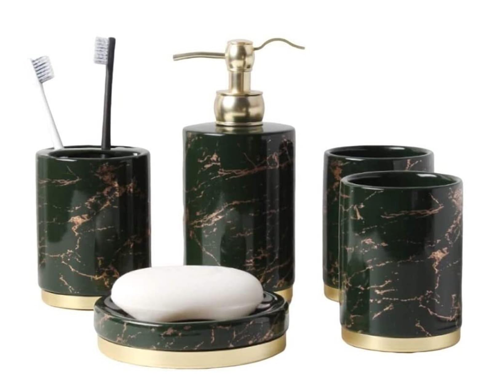 Juegos de Accesorios de Baño Juego de cerámica de mármol de 5 Piezas Que Incluye jabonera, Porta cepillos de Dientes y dispensador de loción. Decoración Rústica