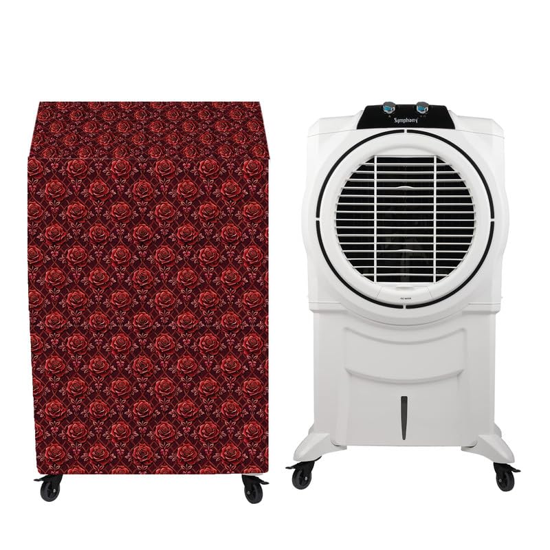 Image of PVC Cooler Cover Suitable For Symphony Sumo 115 XL Desert Air Cooler 115-Litre, Waterproof Cover, Dimension 74LX51BX128H Cm, Red Flower.