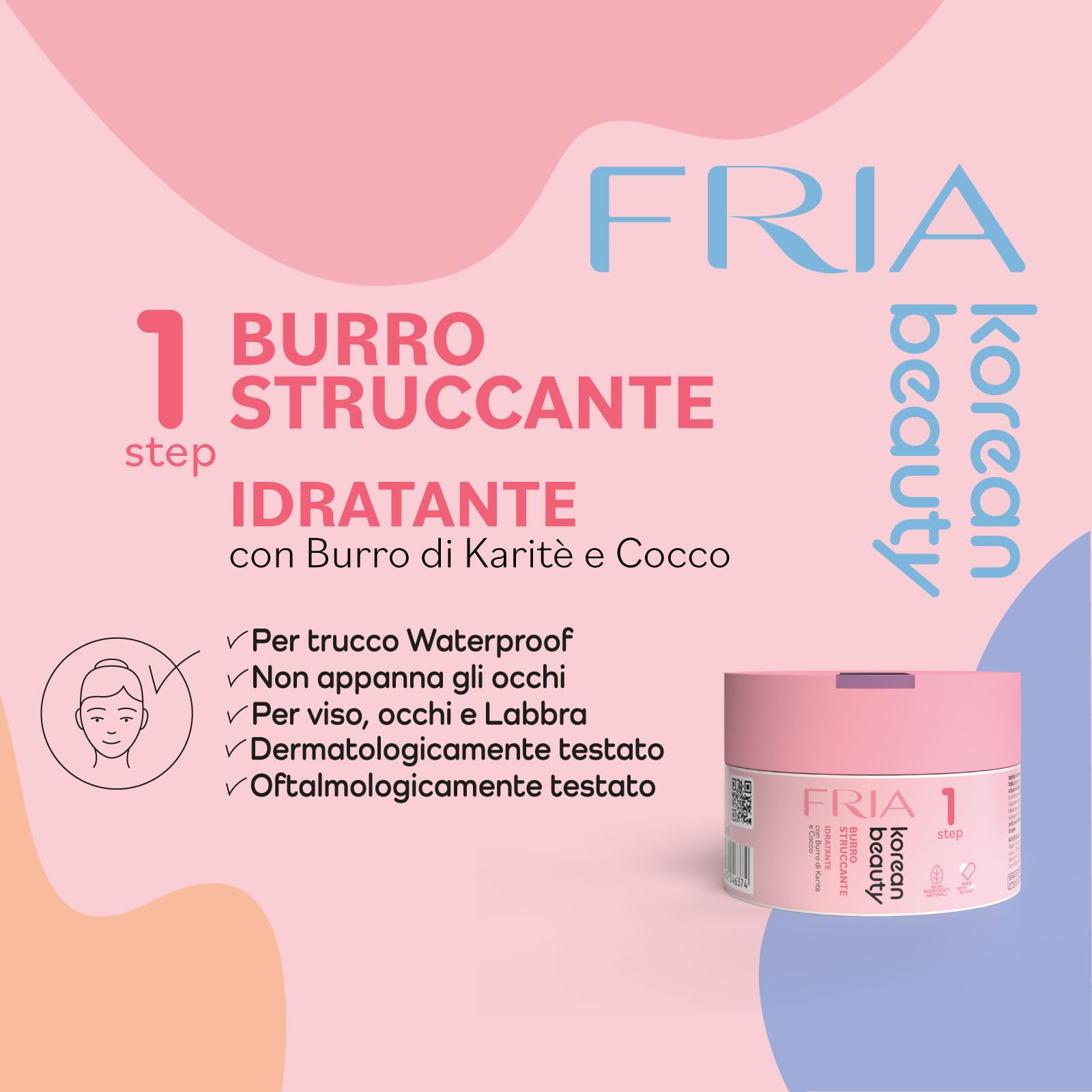 Fria Korean Beauty Burro Struccante, Rimuove il Trucco Waterproof, Testato su Occhi e Pelli Sensibili, Delicato su Occhi e Ciglia, Confezione da 80ml
