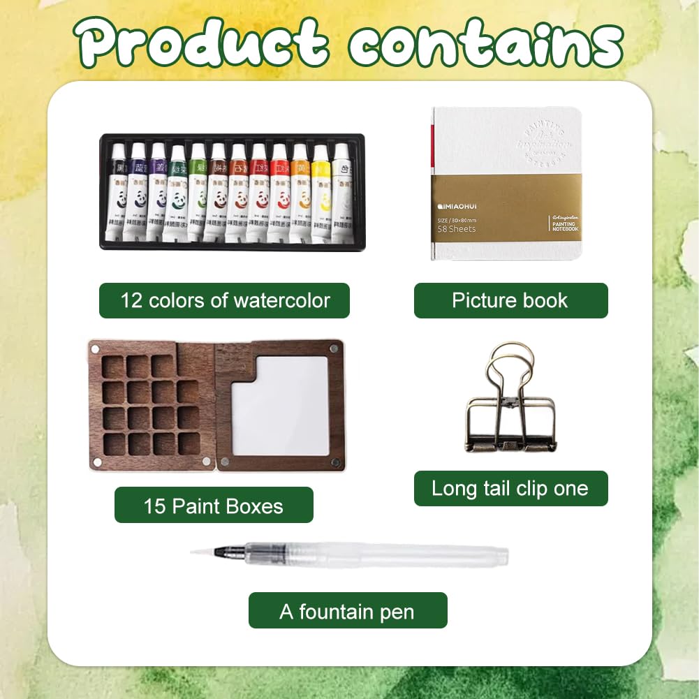 Kit Aquarelle Portable 12 Couleurs Avec Palette Magnétique Pliable - Inclus Carnet, Pinceau Eau Et Clip - Parfait Pour Voyage Et Croquis