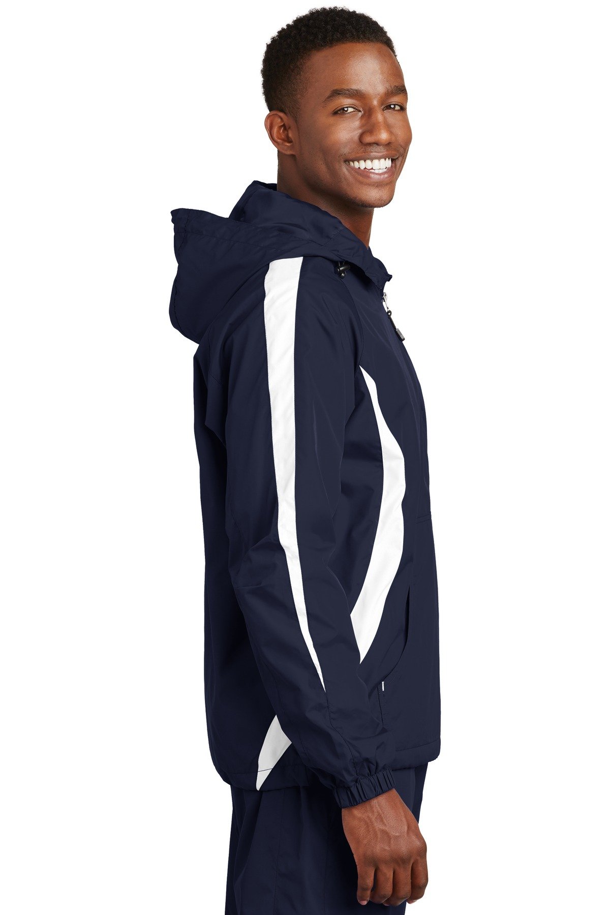 SPORT-TEK Colorblock Raglan Anorak JST63, True Navy/White, Medium