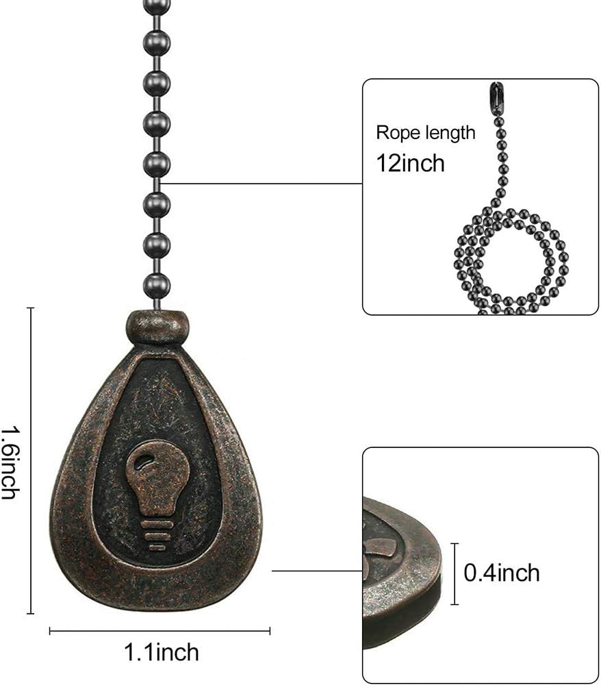 Dotlite Bronze Ceiling Fan Pull Chain Set, Decorative Fan Pull Chain Pendant Extension, 12 Inches Lighting & Fan Beaded Ball Fan Pull Chain Extender with Connector (2 Pack) - - 