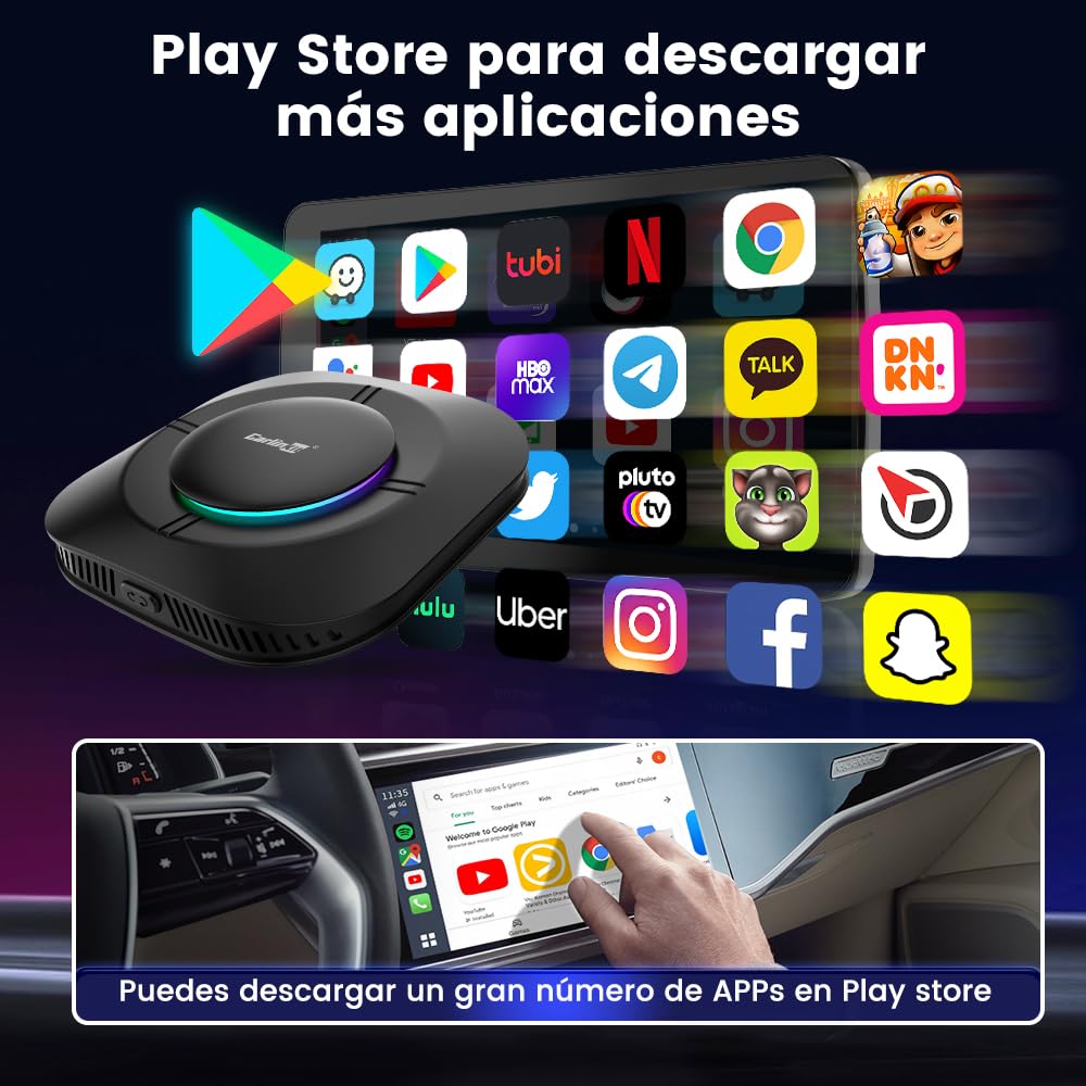 CarlinKit Android 13.0 AIBox Adaptador - Wireless CarPlay&Android Auto, Sistema autónomo Android 13.0 4GB+64GB, Soporte GPS/Tarjeta SIM, para Coches con Cable CarPlay&Android Auto
