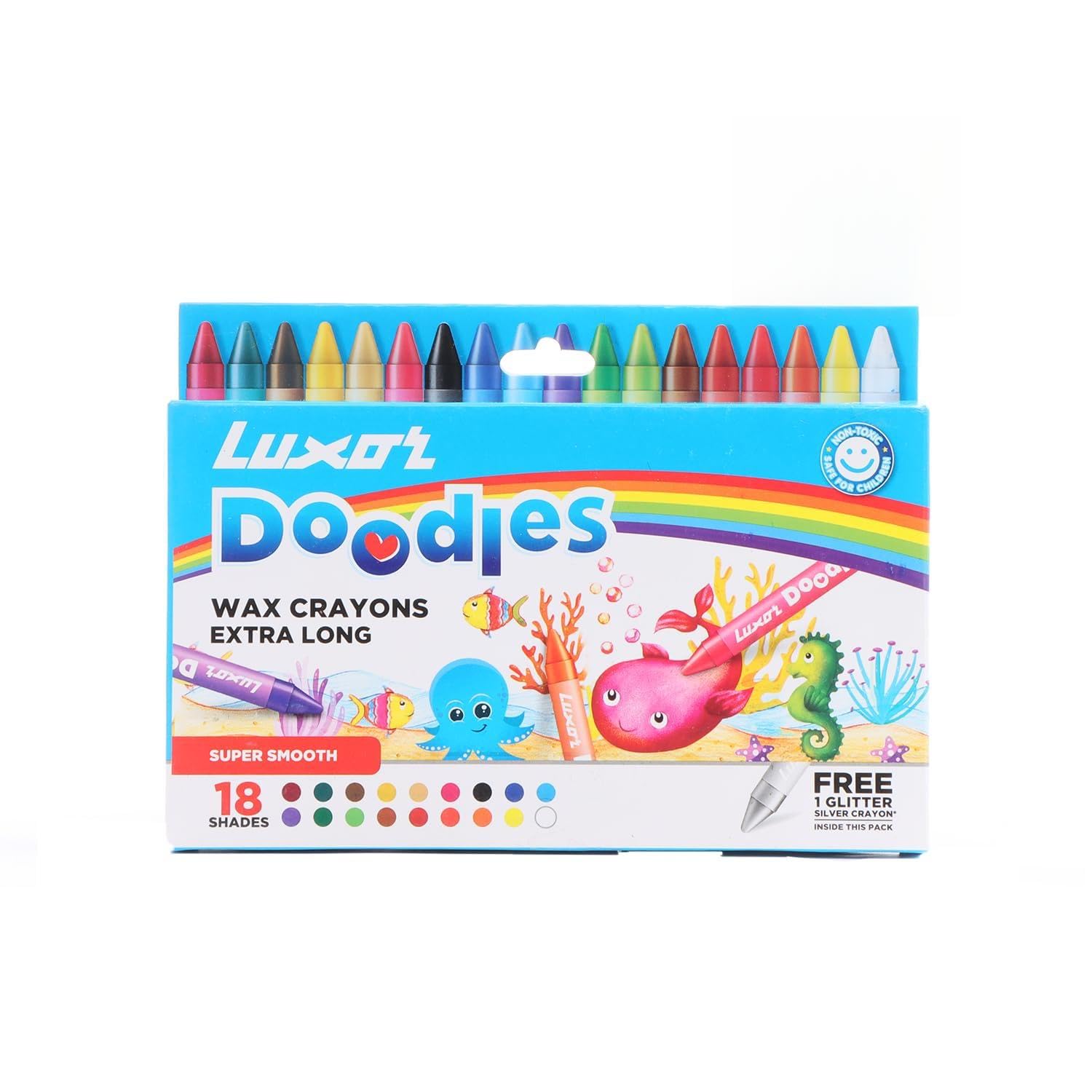 Luxor Doodles Extra Long Wax Crayons| 18 Assorted Shades| 1 Free Glitter Silver Crayon | Perfect For Young Artists (B0C7KQCLDT) Amazon Price History, Amazon Price Tracker