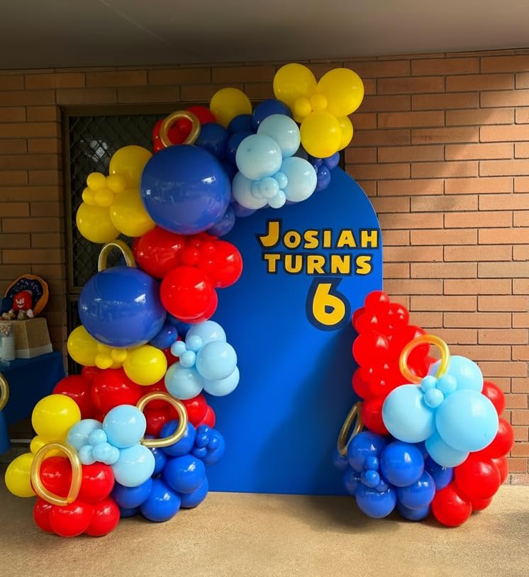 Image of Cartoon Balloon Garland Arch Kit 171pcs with 4D Star Gold Long Balloons, Red Blue Yellow Balloons Arch Kit for Birthday Baby Shower Carnival Circus Hedgehog Super Hero Gamer Theme Party Decor