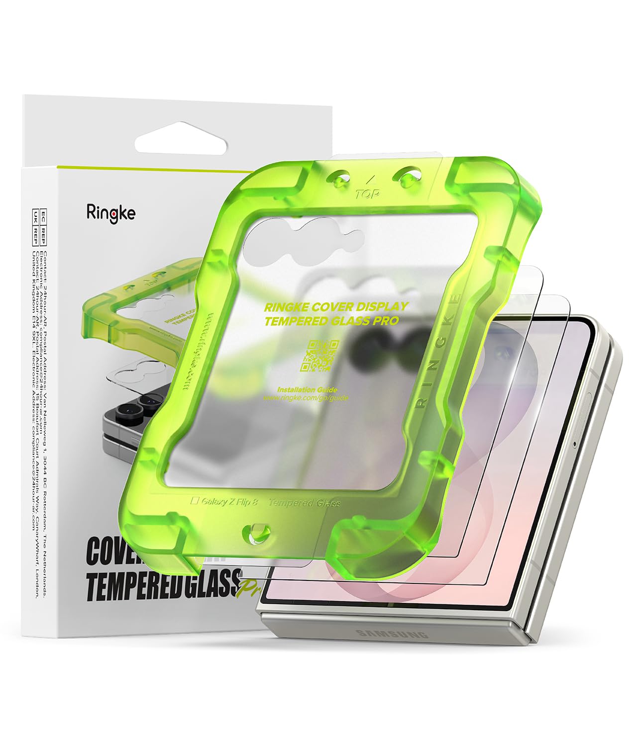Ringke for Samsung Galaxy Z Flip 8 Front Screen Protector | Cover Display Easy Slide [2 Pack] 9H Scratch-Resistant Tempered Glass, HD Clear, Shatterproof, Installation Tool-image-22