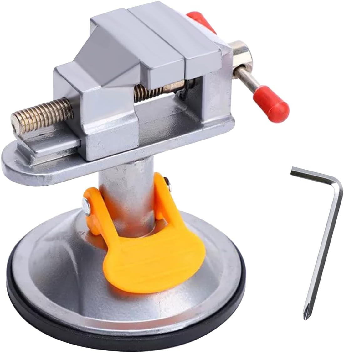 Mini Vise Clamp, Small Table Top Bench Vise with 360° Swivel Suction Base for Jewelry Making, Soldering, Watch Repair and Crafts(3.54x2.95x2.95 in, Silver)