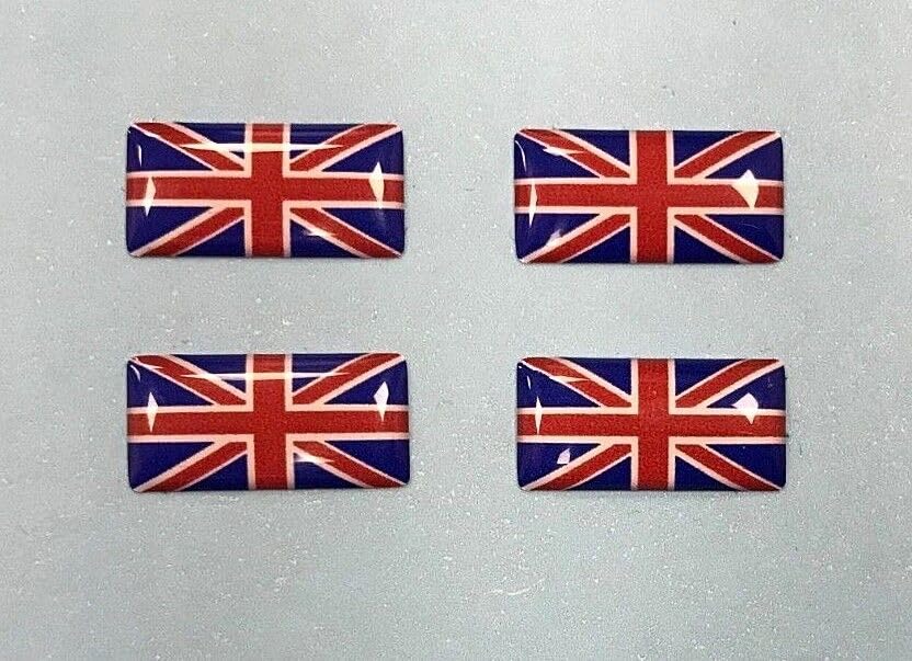 4 x Miniature Union Jack Flag Domed Gel Stickers Red, White & Blue HIGH Gloss