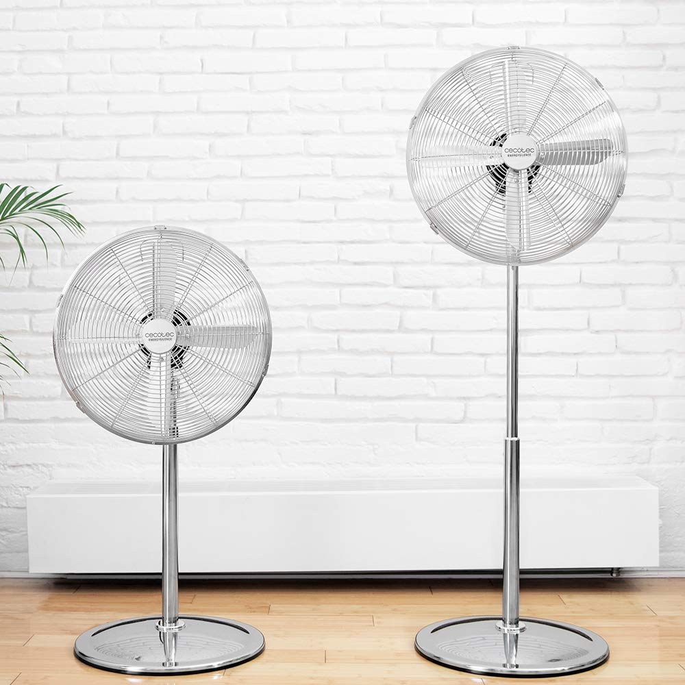 Cecotec Ventilateur sur pied EnergySilence 620 Retrostyle. 50 W, finition chromée, 16" de diamètre avec 4 pales, 3 vitesses, oscillation, hauteur réglable, sécurité maximale