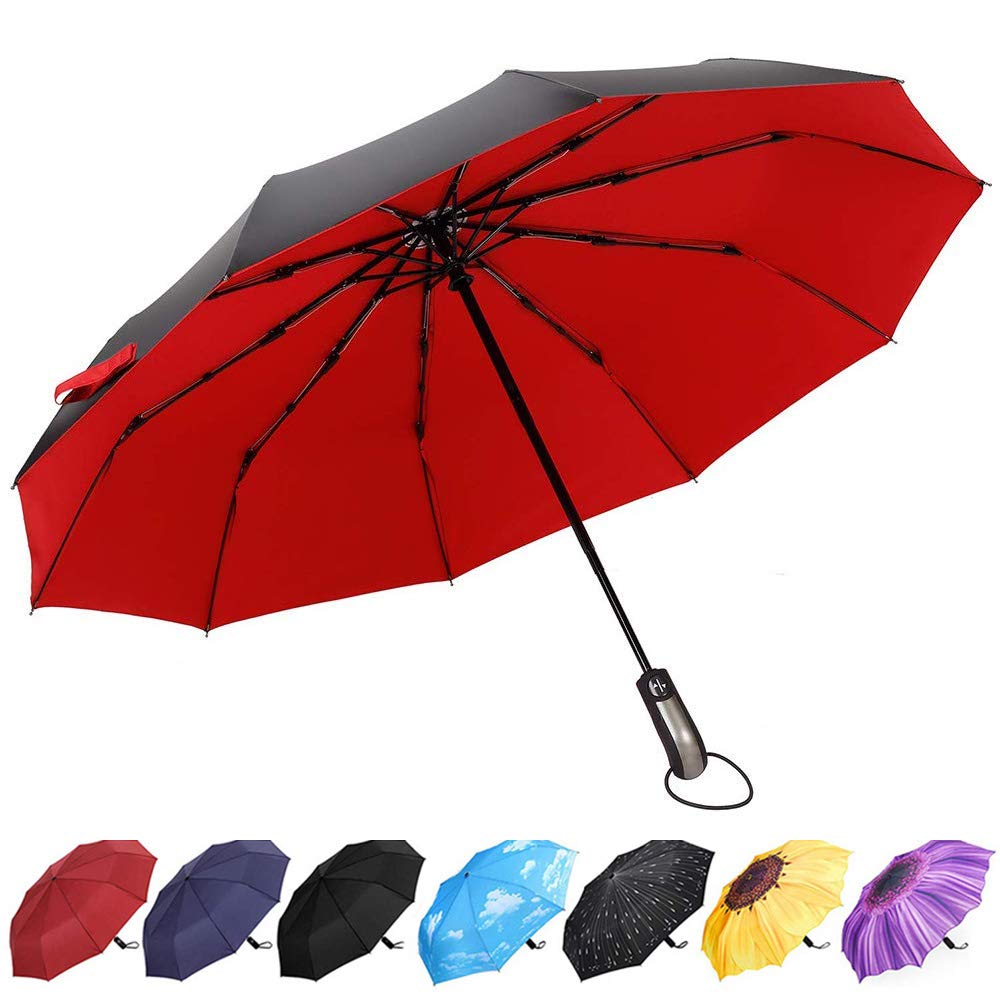 YumSurCompact Travel Umbrella - Windproof, Reinforced Canopy, Tested in 60mph Winds, Strong Reinforced Windproof Umbrella, One Touch Auto Open/Close for Men & Women