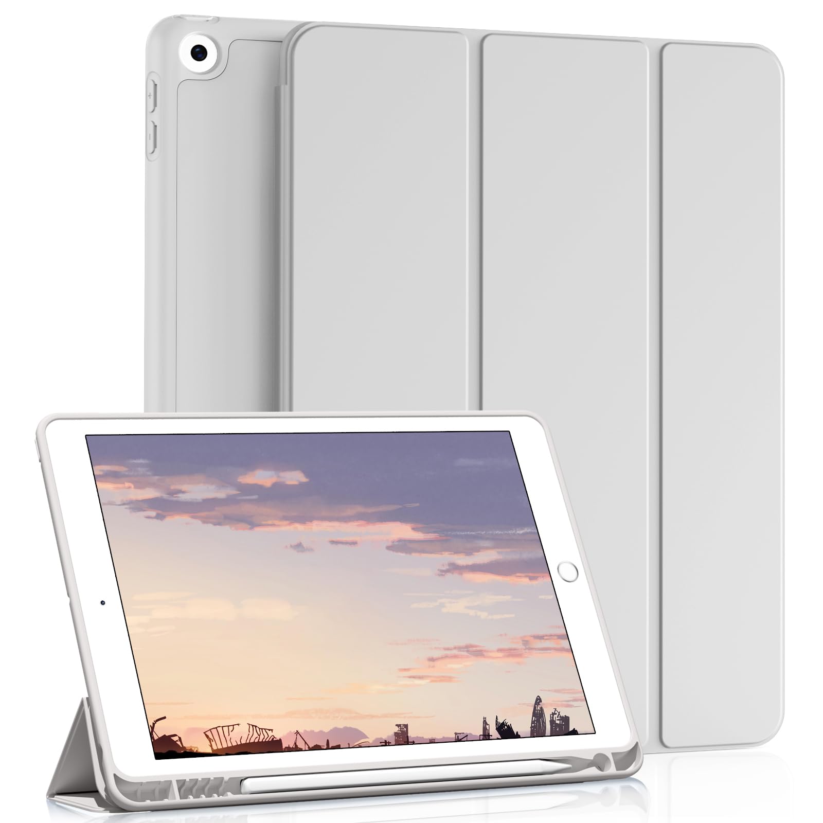MUDROCK Hülle für iPad 9. / 8. / 7. Generation, Hülle mit Stifthalter für iPad 10.2 Zoll Modell 2021/2020 / 2019, Ultradünne TPU Schutzhülle, Automatischer Schlaf/Aufwachen