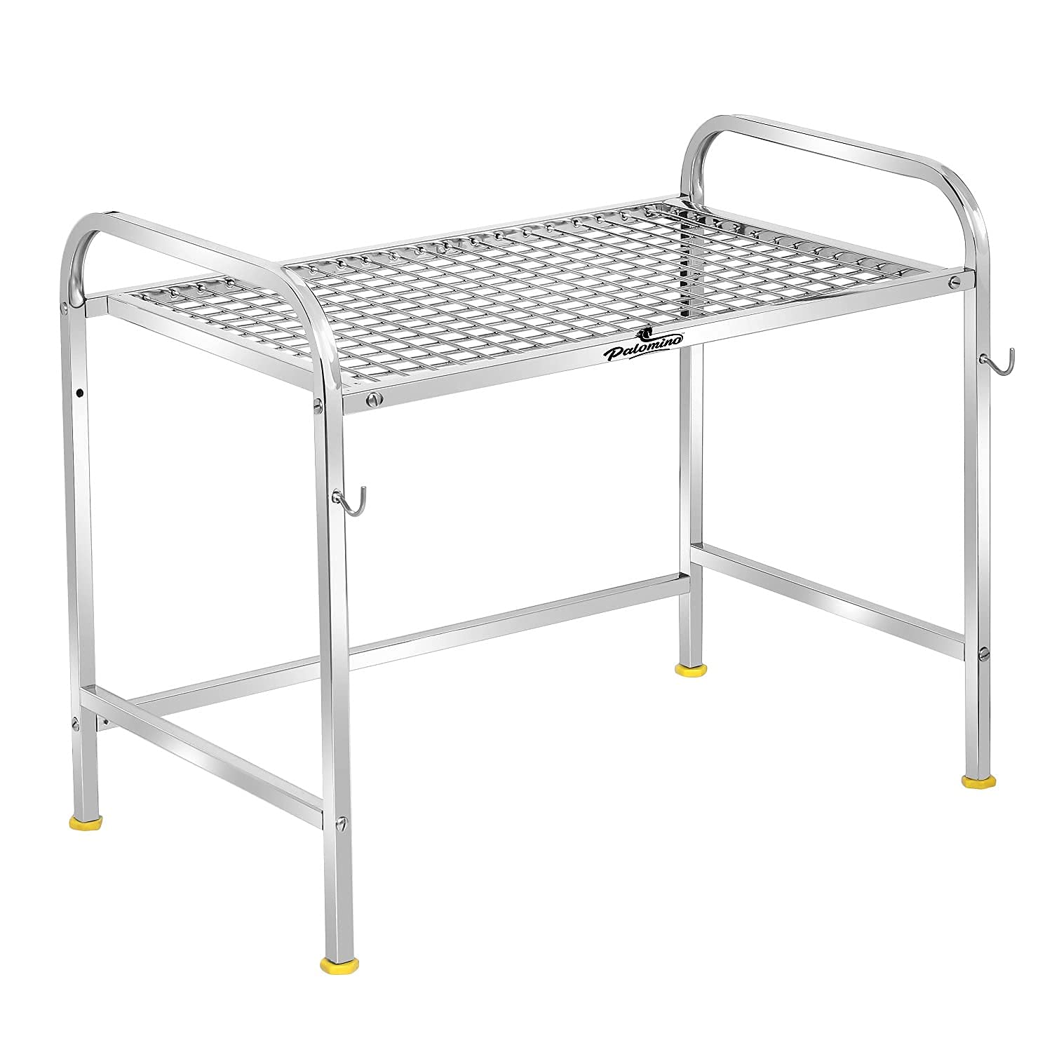 Palomino Kitchen Microwave Shelf, Microwave Stand Kitchen Counter Shelf Organizer, Spicy Shelf Rack Toaster Organizer, Microwave Oven Rack, 1 Tiers with 2 Hooks (58 x 38 x 8 cm) 3