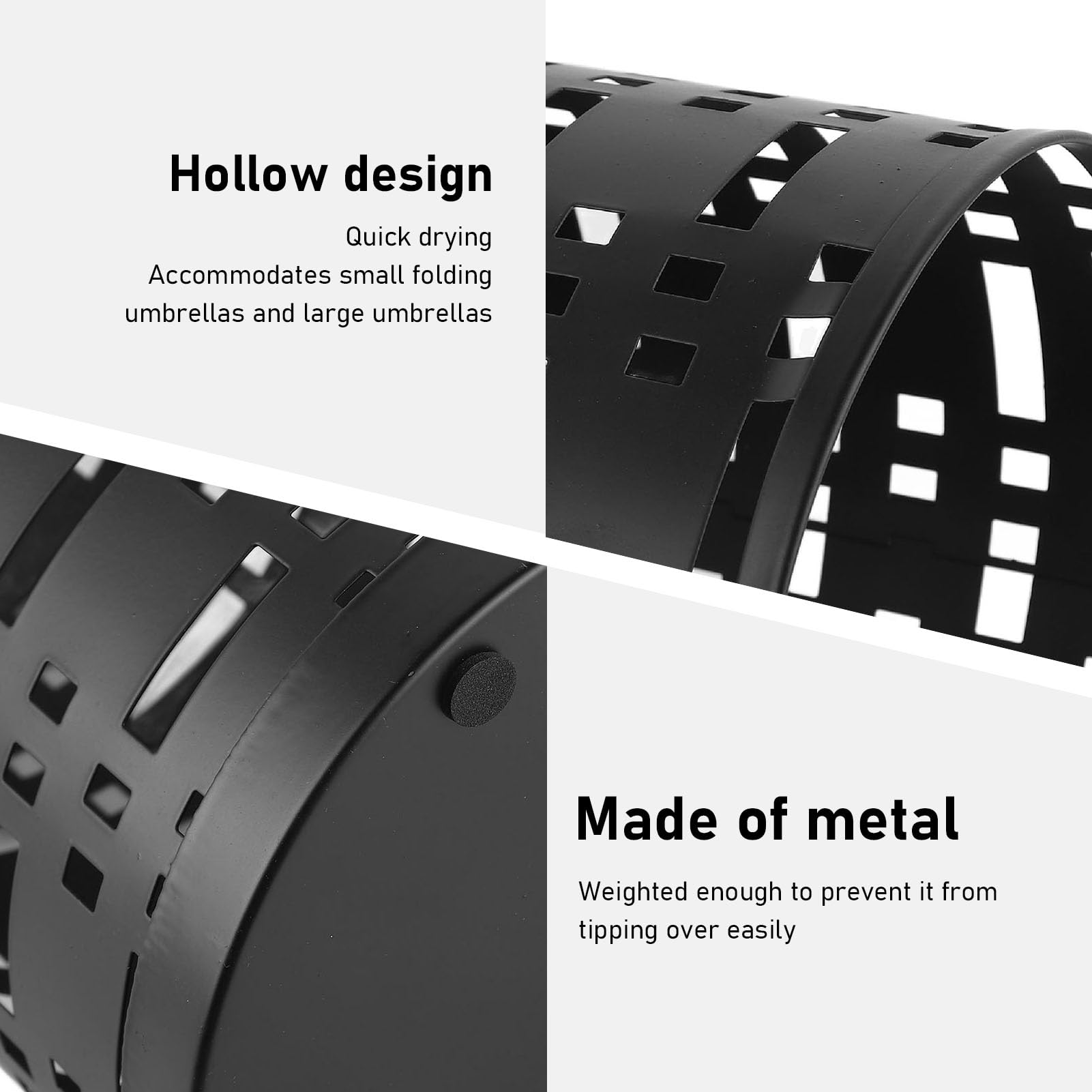 Czarny Metalowy Uchwyt na Parasole, Nierdzewny, Wodoodporny, Oszczędzający Miejsce, Pusty Design, Stylowy Stojak na Parasole do Przedpokoju
