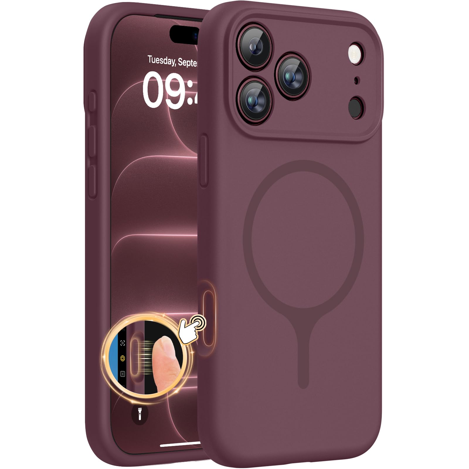 Miracase Magnetic for iPhone 18 Pro Case, Silicone, Burgundy | Compatible with MagSafe, Soft Microfiber Lining,Shockproof Drop Protection Phone Case for 18 Pro