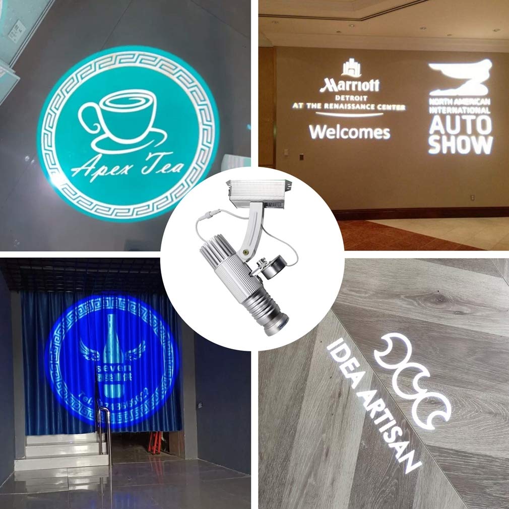 WUZHENG GOBO Lumière Logo Projecteur Lumière 25W LED GOBO Projecteur Publicité Logo Lumière pour Store Event Event,Silver,Indoor