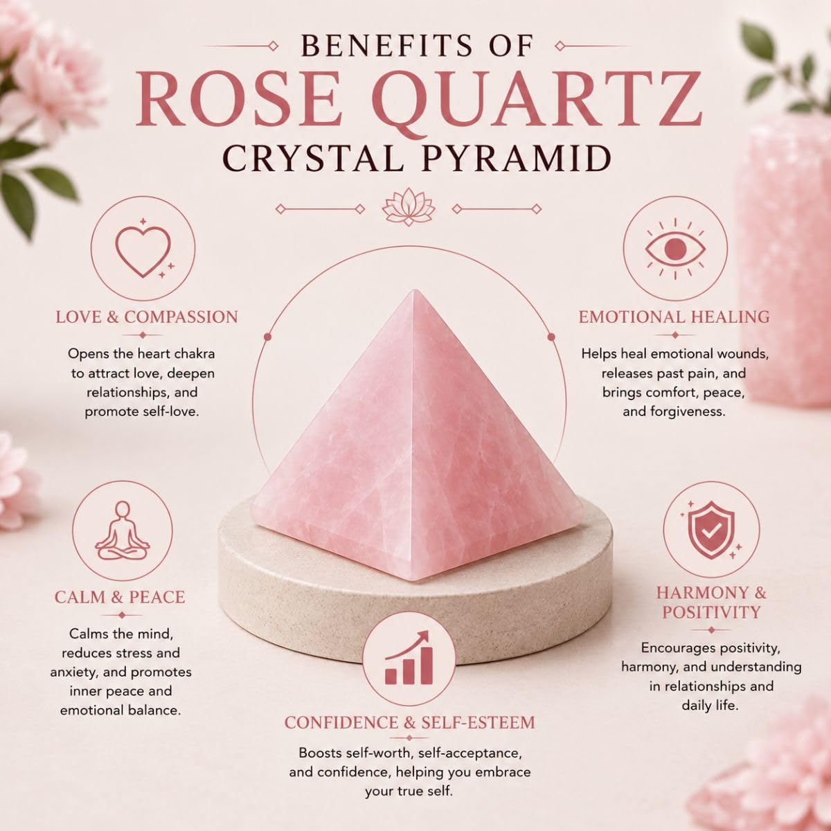Rose Quartz Crystal Pyramid for Meditation, Reiki & Feng Shui (50-100 Gm) | Vastu Decorative Showpieces for Spiritual Decor & Housewarming Gift | Healing Crystal Stone for Love & Emotional Healing 3