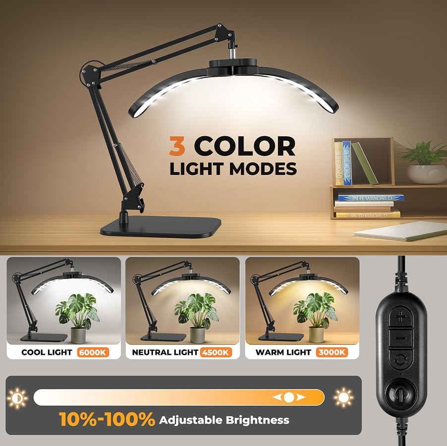 Miniatura 3 de Lámpara de media luna para escritorio de uñas, luz LED de pestañas de 22 W con brazo ajustable, abrazadera de escritorio y base, lámpara tecnológica