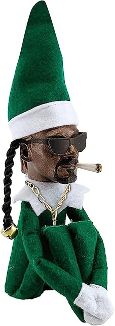 YHLXFNC Snoop On A Stoop Christmas Elf Doll with A Gold Necklacel, Handmade Black Elf Doll Hip Hop Doll Gnomes Plush Toys for Home Garden Decoration Holiday Green
