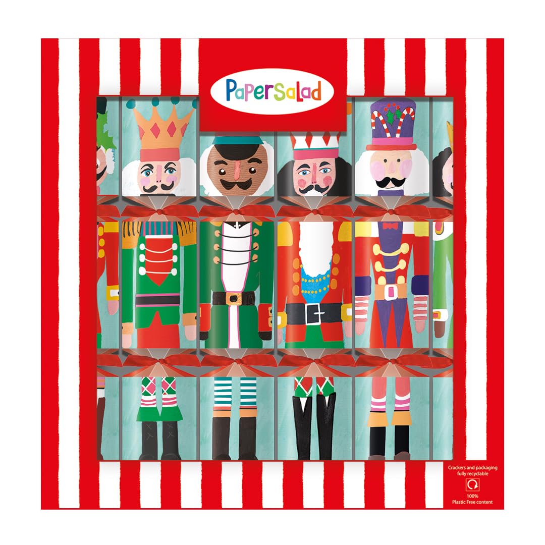 Penny Kennedy Green Paper Salad Designed Christmas Crackers - Nutcracker Design - Tray Of 6 X 12 Inch - Eco Friendly Plastic Inside - Luxury Deluxe Christmas Crackers