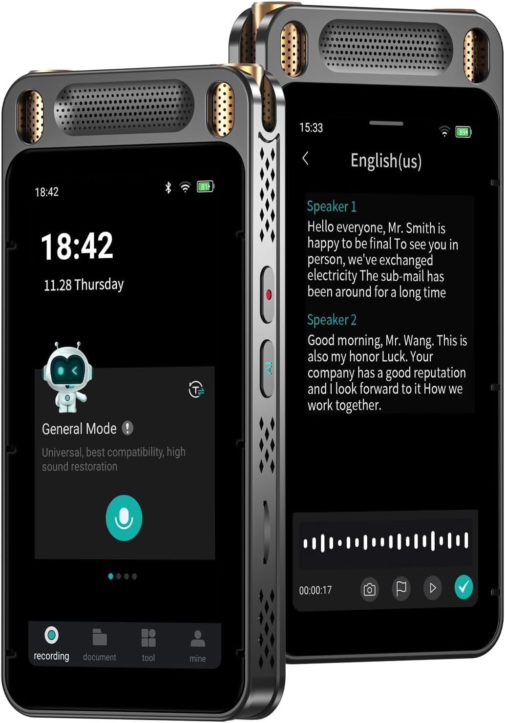 AI Voice Recorder with Playback, Digital Voice Recorder with Free Transcription, Summarize & Translation Across 134 Languages, Noise Reduction, Online Offline Work, Audio Recorder Device for Lectures
