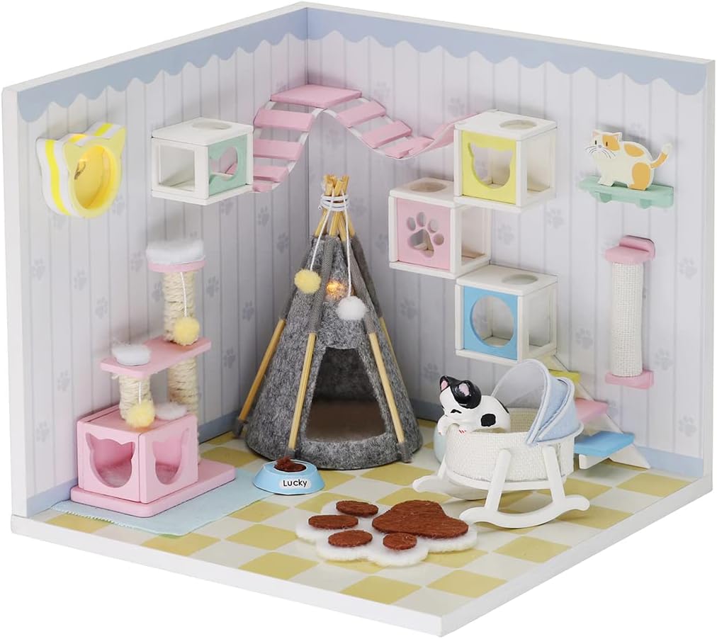 DIY Dollhouse Kit - Do It Yourself Dollhouse Miniature Kit with Furniture Accessories - Happy Home Series Miniature Creative Children Gifts - Kids Craft DIY Kits