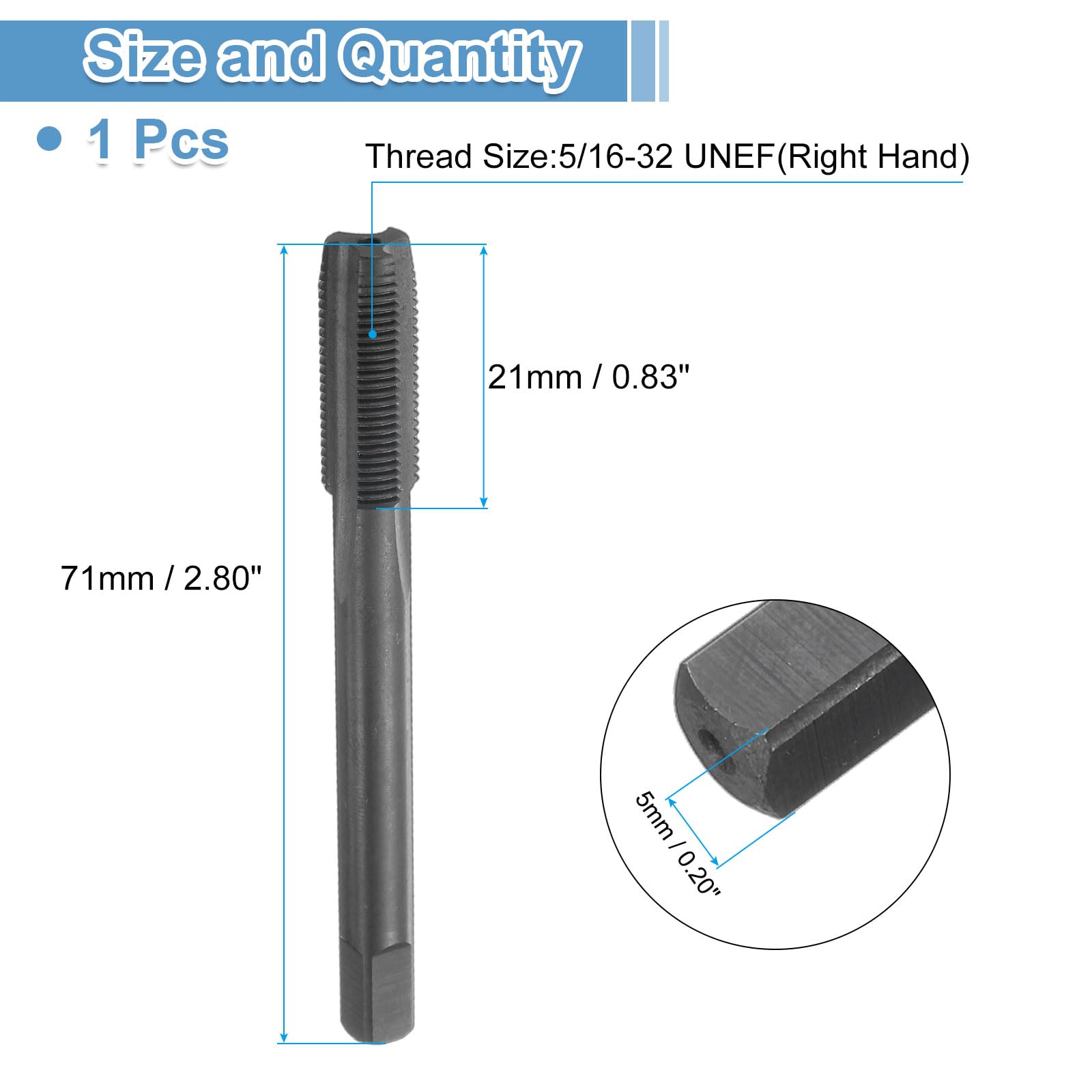 uxcell Straight Flute Screw Taps 5/16-32 UNEF 2B Thread HSS6542 Black Nitride Coated Machine Threading Milling Tap Tapping Tools