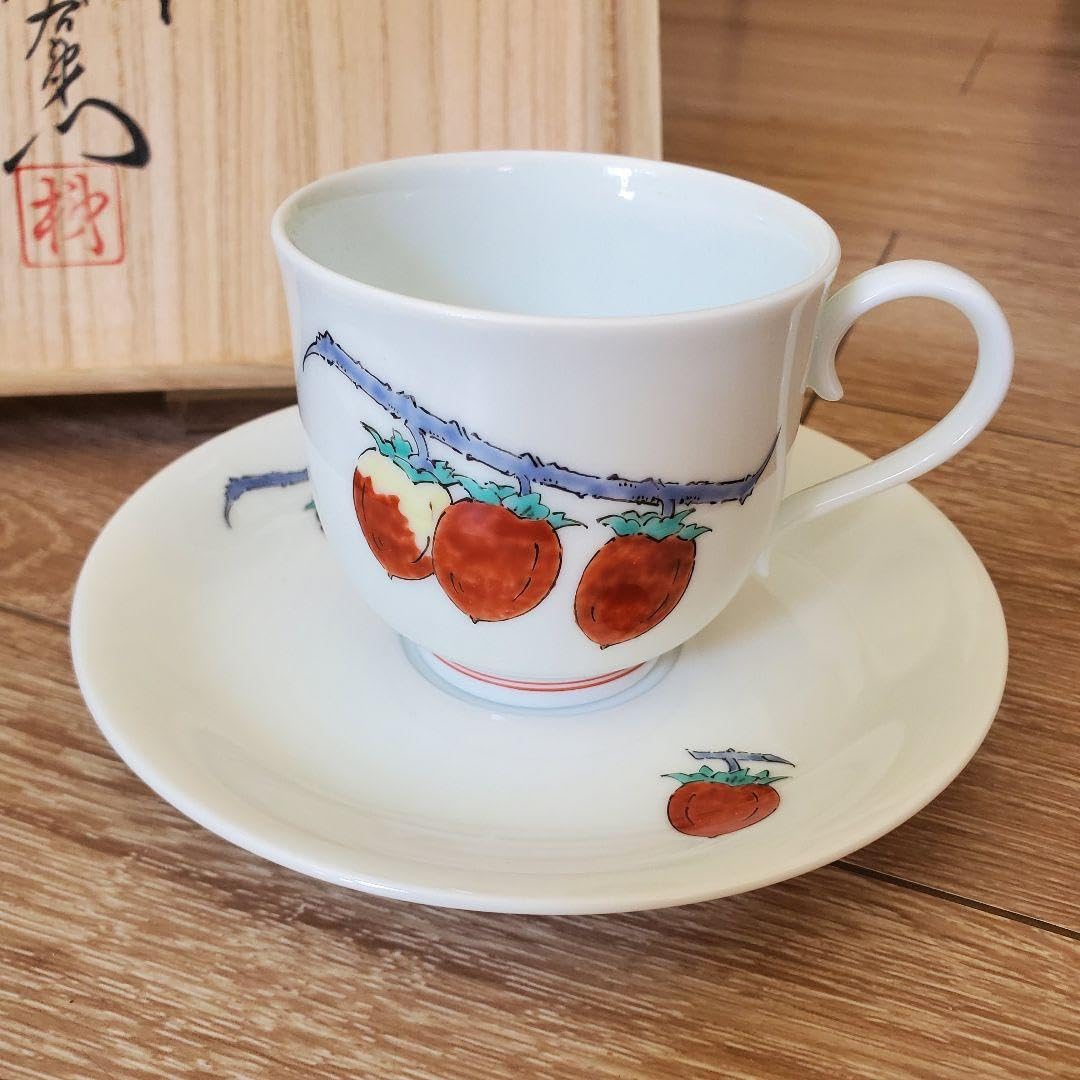 Amazon.co.jp: 人間国宝 十四代 酒井田柿右衛門 コーヒーカップ 錦 柿 
