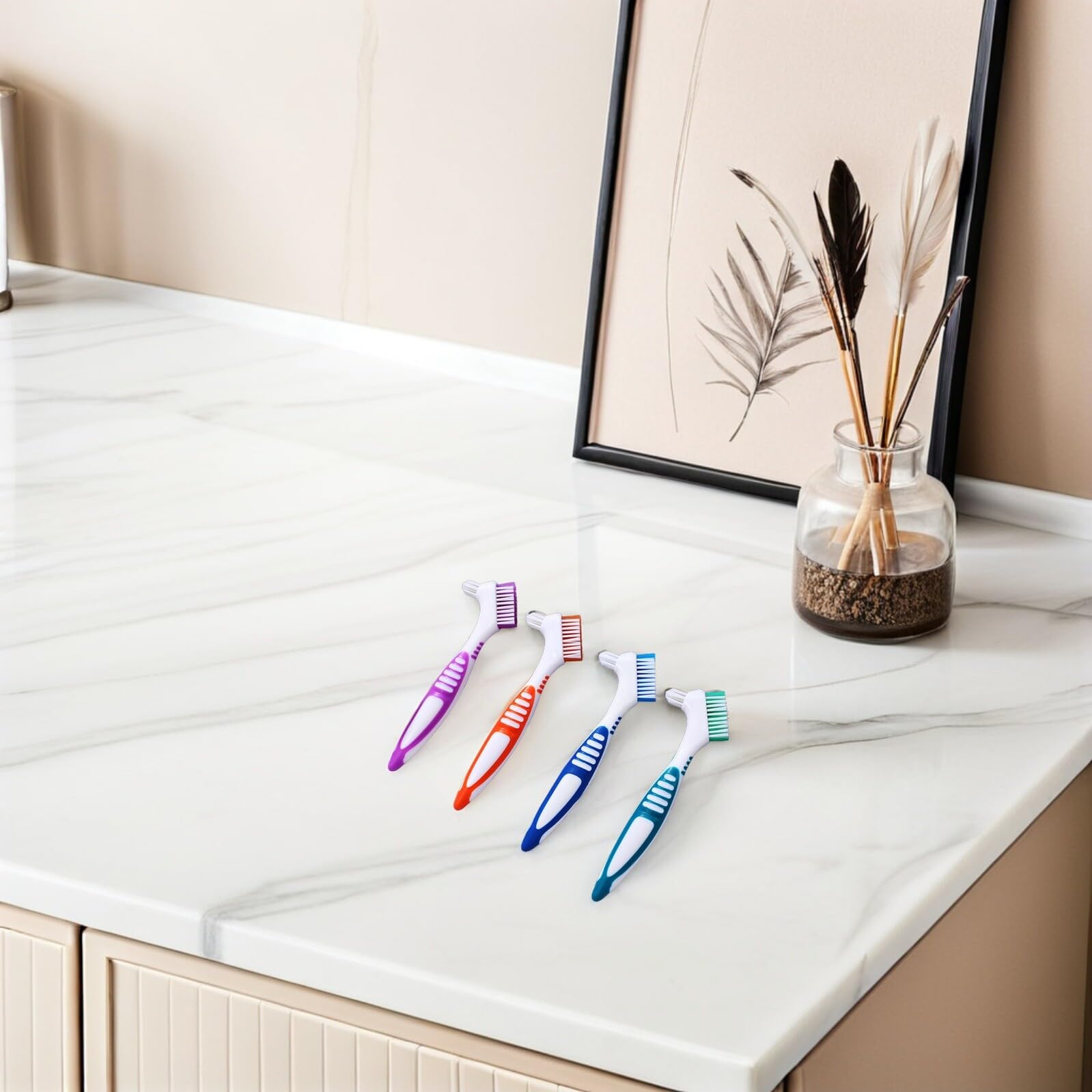 Anneome 12 Pezzi Spazzolini Dentiere Doppia Faccia per Pulizia Protesi Spazzola Dura Ergonomica per Falsi Denti Apparecchi Ortodontici e Retainer Manico Antiscivolo per Anziani
