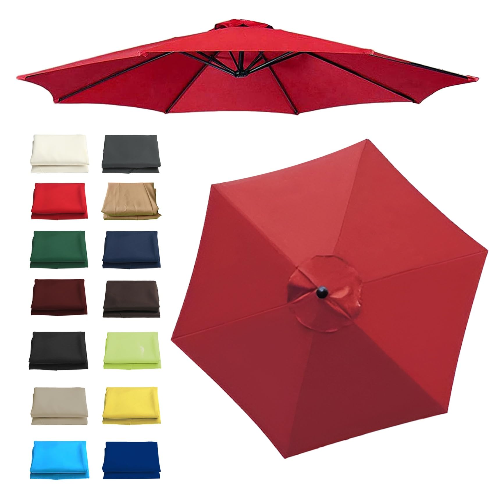 Canopy Cover - Patio Umbrella Replacement Canopy - 200cm/2.7m/300cm | 6 Arms/8 Arms - Sun Umbrella Replacement Cloth Cantilever Parasol Top Fabric Cover Sunshade Cloth(Color:Red,Size:6 ribs-2m(6.5ft))
