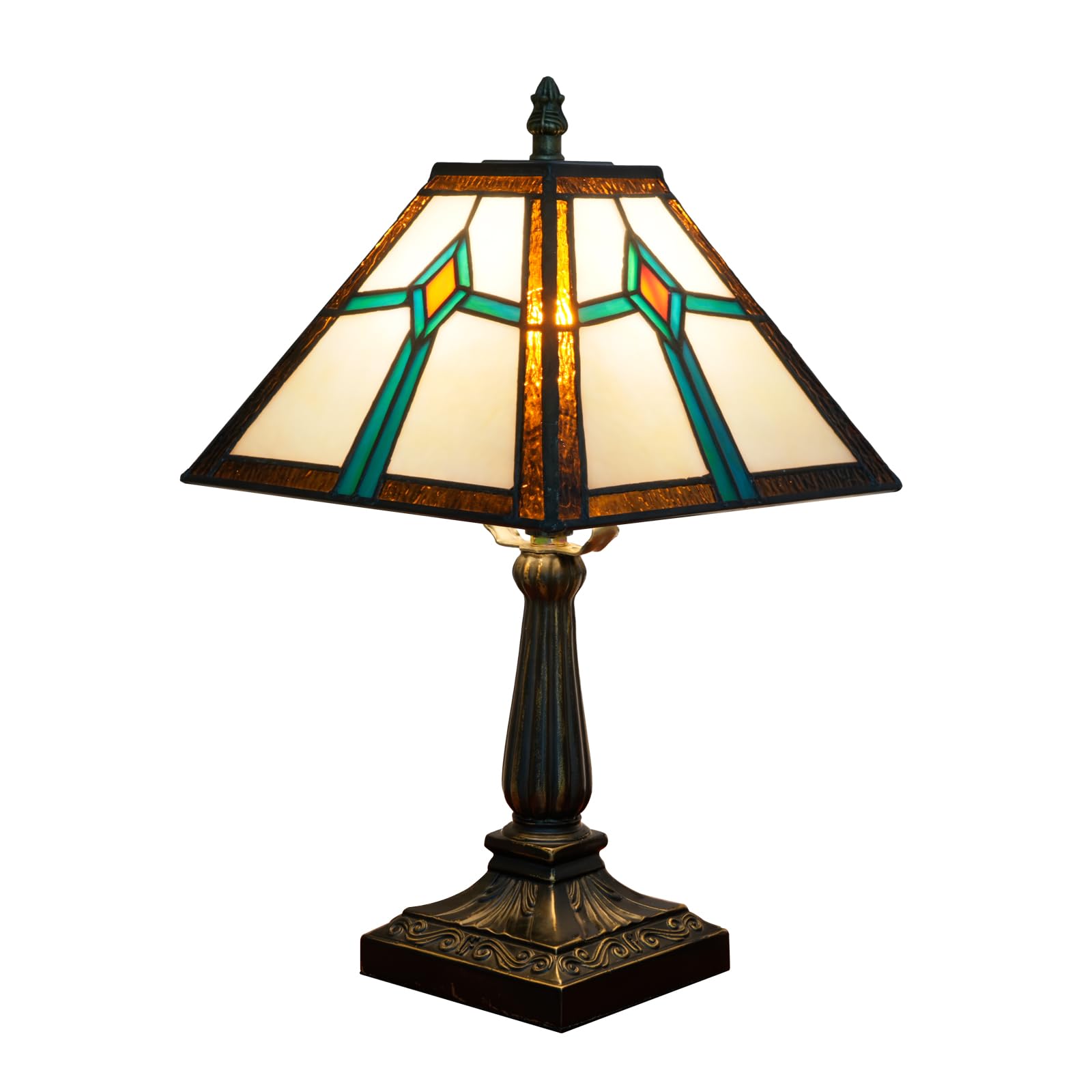Photo 1 of NUODITOS Tiffany Style Table Lamp Mission Design Stained Glass Lamp Vintage Handmade Nightstand Lamp with LED Bulbs Included for Home Living Room Bedroom Office