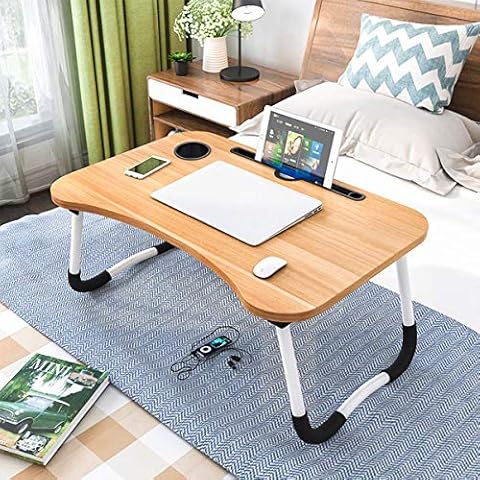 Barbieya notebook table, dormitory with small desk, bed with laptop table, folding table, small dorm, with cup slot (60 x 40 cm). wood-coloured Cover