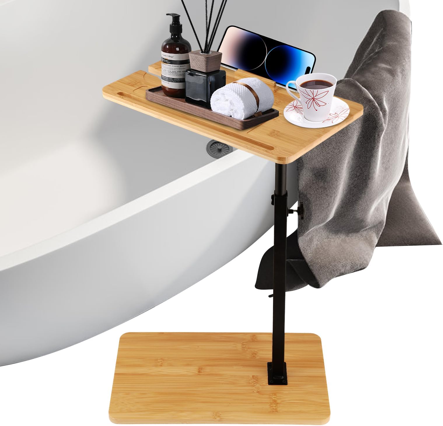 QCXWCJWDSofa Tray Table with Phone Holder, Couch Side Table 360° Swivel Side End Table, Adjustable Height Sofa Arm Tray Table for Small Spaces, TV Tray Snack Table for Living Room Bedrooom Bathroom