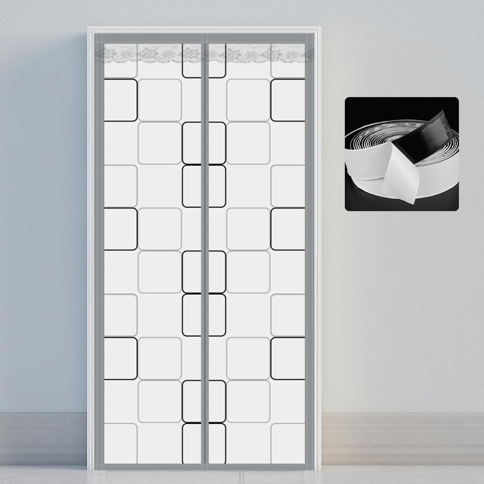 Cortina con Imanes Aislamiento 85x210cm, Aislante Termico Puerta Cortina MagnéTica con Imanes para Pasillos Puertas,Cocina, opaco（gris -H）