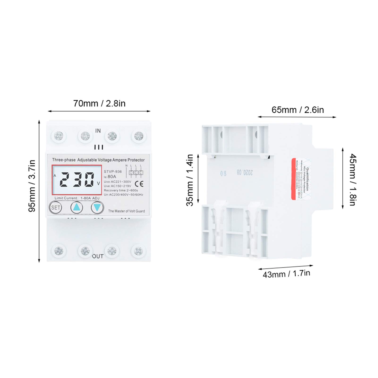 STVP?936 LCD Adjustable Voltage Protector 3?Phase LCD Multifunctional Self?Resetting Voltage Protector 230V/400V AC((80A))