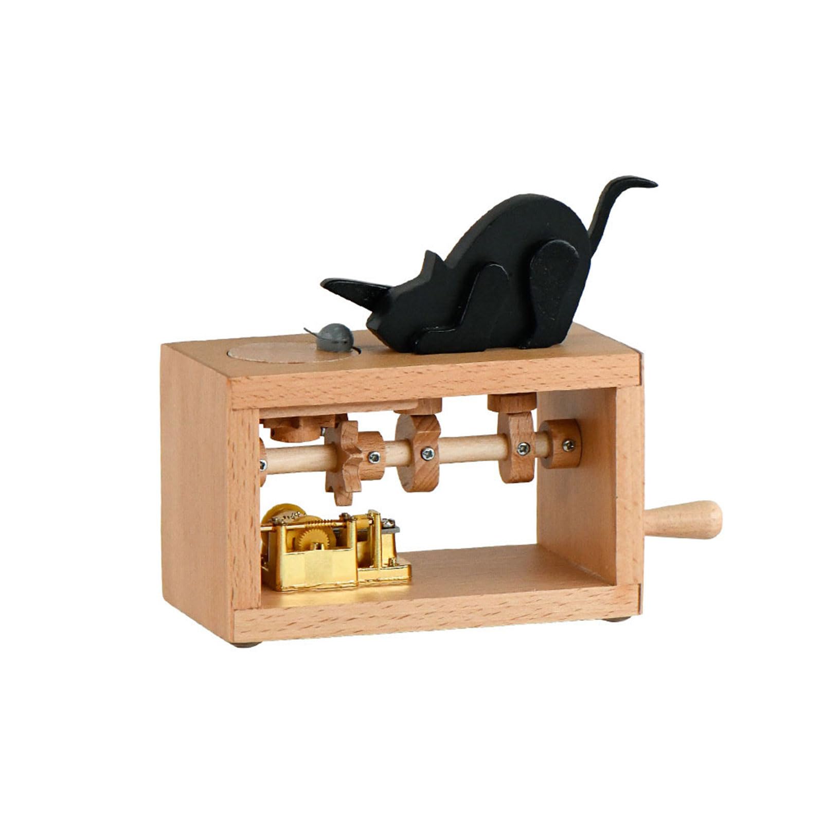 Caja de música de madera con manivela clásica de animal, figura de animal, hecha a mano, adorno musical para decoración del hogar
