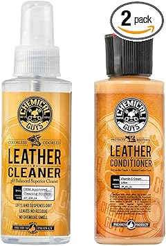 Chemical Guys Leather Cleaner and Conditioner Kit - 2 Bottles 4 oz Each, Car Cleaner and Conditioner, Safely Cleans & Conditions Leather Car Interiors, Furniture, Shoes, Boots, Bags, Apparel & More
