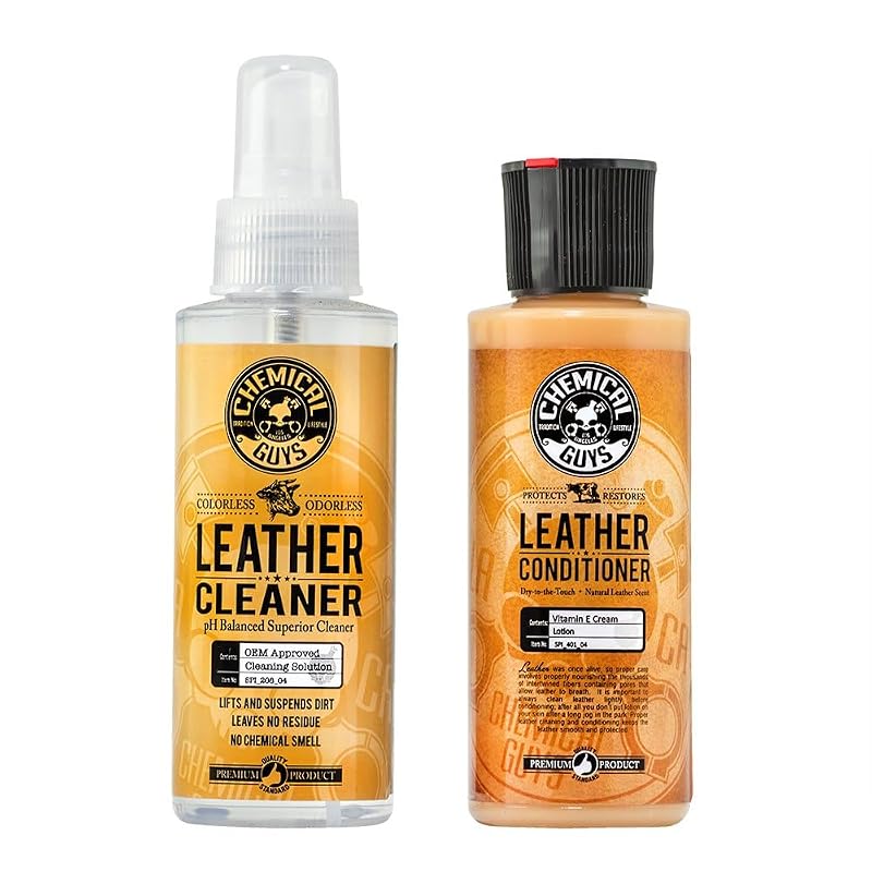 Chemical Guys Kit de Limpeza e Condicionamento para Couro, Tamanho de Viagem, 2 frascos de 118 mL