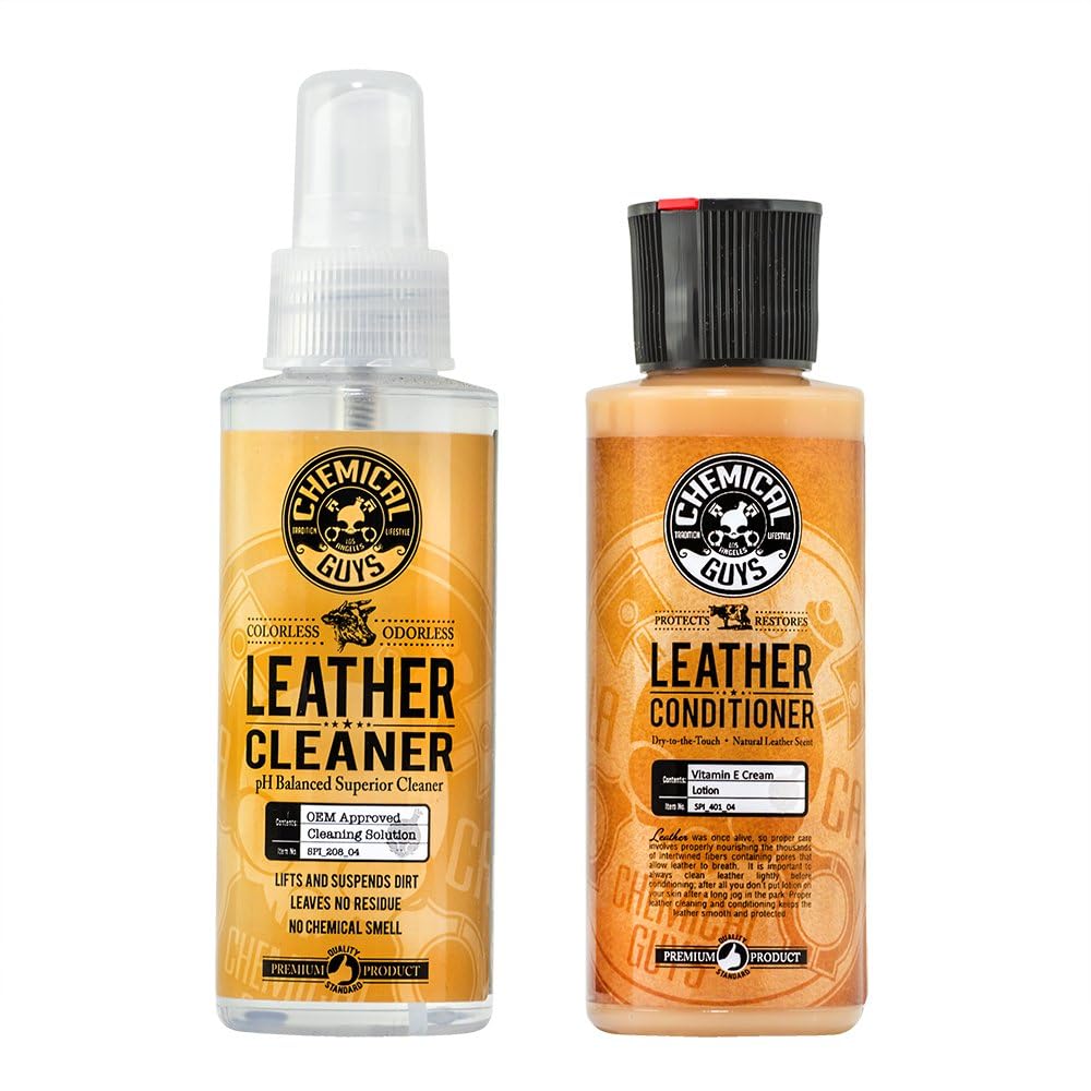 (120ml (2 Items)) - Chemical Guys Leather Cleaner and Conditioner Complete Leather Care Kit (120ml) (2 Items)