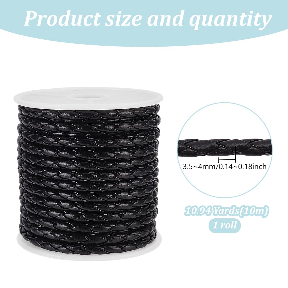 DELORIGIN 11Yards(10m) Black Braided Cord 4mm Round Folded Bolo Braided Imitation Leather Beading Cord Rope Leather String Cord for Handmade Craft Bracelet Making Necklace Clothing Decor Bolo Tie - Image 2