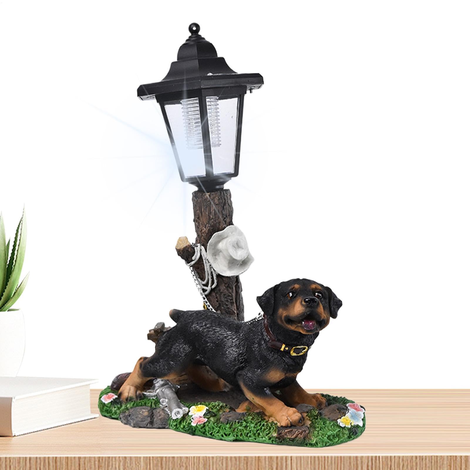 Statue de chien avec lanterne solaire, une idée cadeau idéale pour amoureux de nature