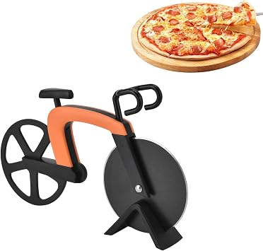 Bicycle Pizza Cutter - Stainless Steel Bicycle Shape Pizza Cutter, Funny Kitchen Gadget for Household, Kitchen, Restaurant, Housewarming Cutting Tool Gift (Orange)