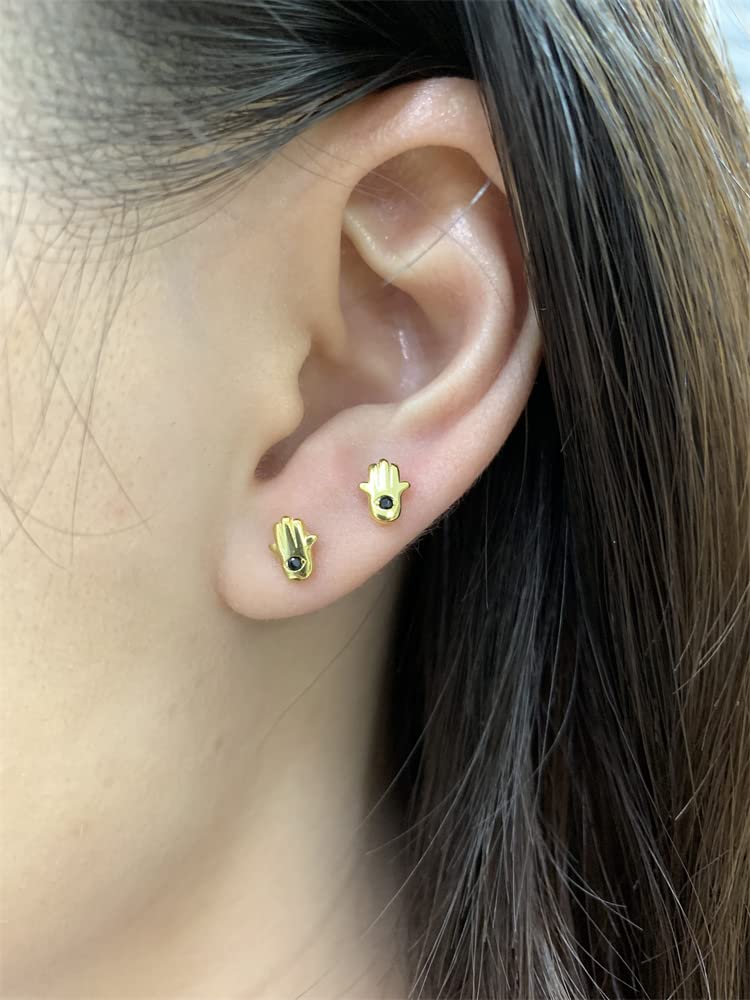 YCTTKDD 18G Winzige Hamsa-Hand-Ohrstecker aus Knorpel für Frauen und Mädchen, 925er-Sterlingsilber, niedlich, zierlich, CZ, böser Blick, Fatima, 3 mm Langhantel, Schraubverschluss, Tragus,