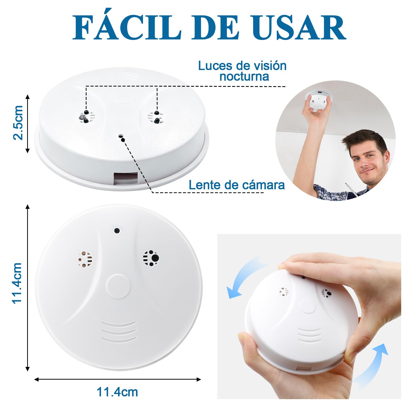 Cámara Oculta WiFi 5G, Cámara Espía Oculta en Detector de Humo | Mini Cámara Oculta Wifi, Cámara Espía Oculta HD 1080P con Detección de Movimiento y Visión Nocturna, Vista Remota