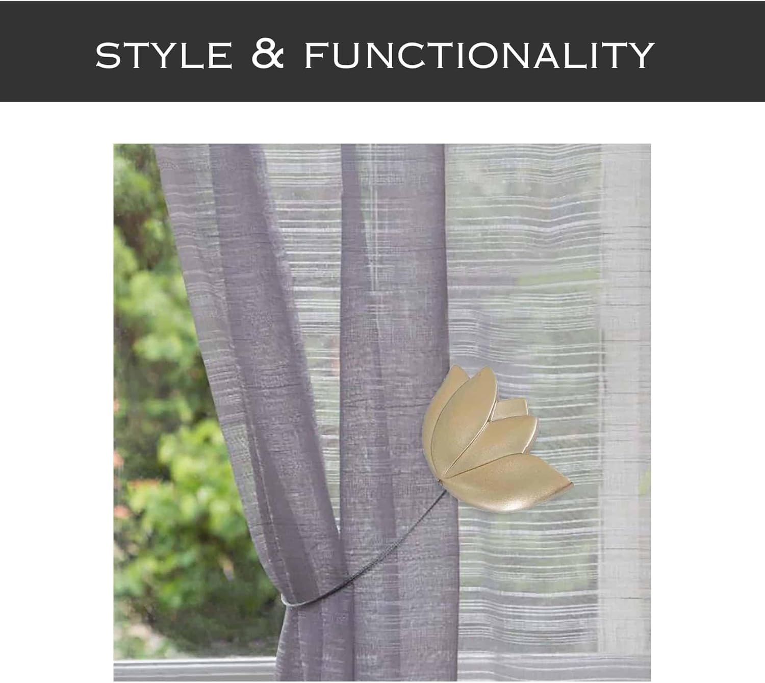 Set of 2 Magnetic Tulip Curtain Tiebacks – Elegant Resin Design with Strong Magnet – Gold
