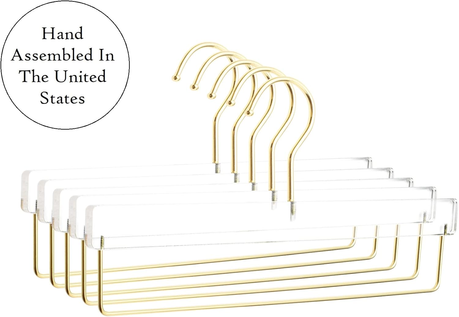 HomeCube USA Clear Acrylic Clothes Hanger with Gold Hooks & Bar – Heavy Duty Organizer for Pants, Slacks & More – Elegant Lucite Design for Closet, Boutique, Home & Retail Display