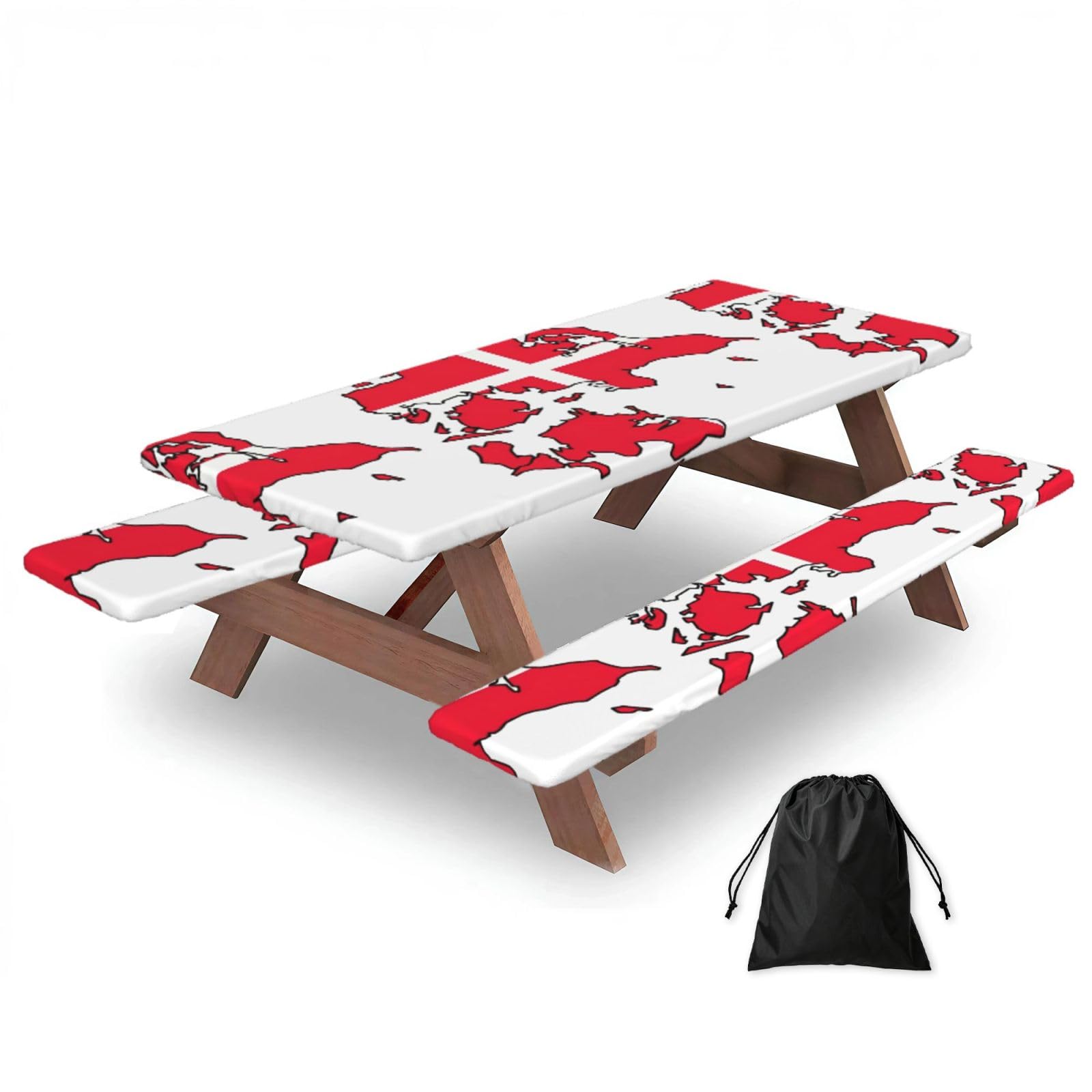 Yqxwjl Black Danish Flag Map Print Camping Essentials Waterproof Camping Table And Bench Cover With Drawstring Bag 183 Cm