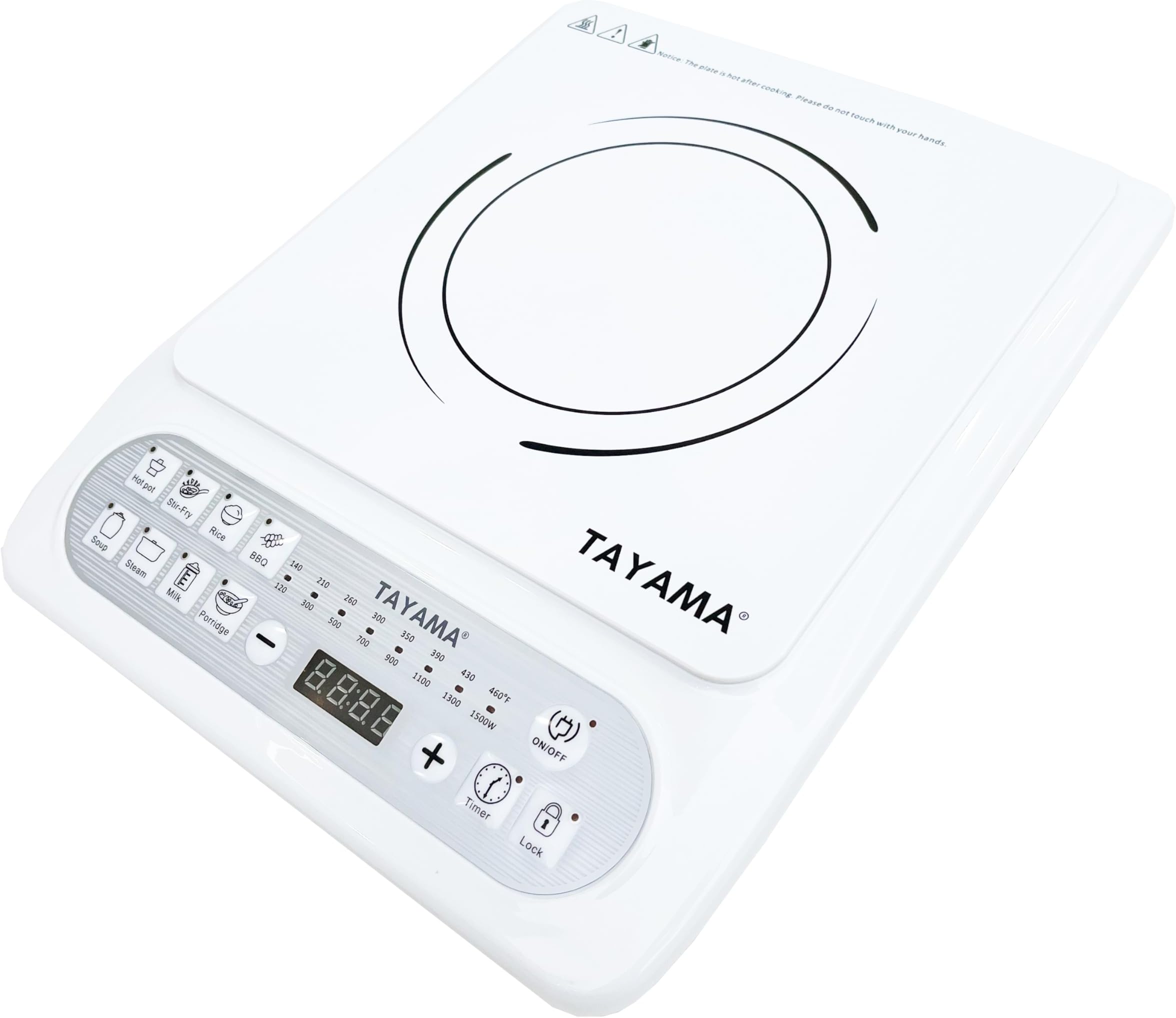 TAYAMA 1500-Watt White Induction Cooktop with 8 Settings