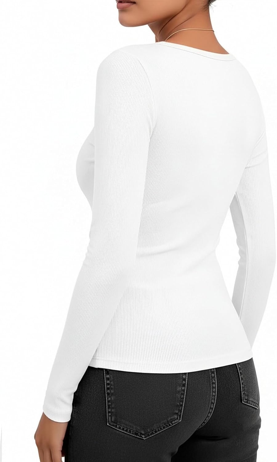 Cotton Ribbed Basic T Shirts for Women,Slim Fit Crew Neck Long Sleeve Fall Shirts,Solid Plain Tops, Undershirts - Image 2