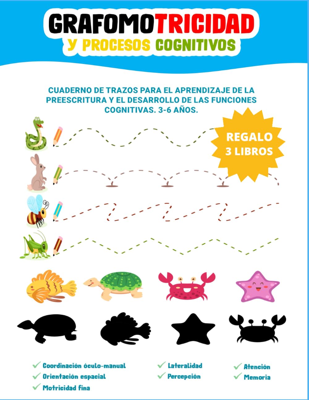 GRAFOMOTRICIDAD 3, 4 y 5 años - Educación Infantil - Cuaderno de trazos y Preescritura. Actividades de Aprendizaje del Manejo del Lápiz. Preescolar.: ... Pen Control book, Line Tracing, pencil